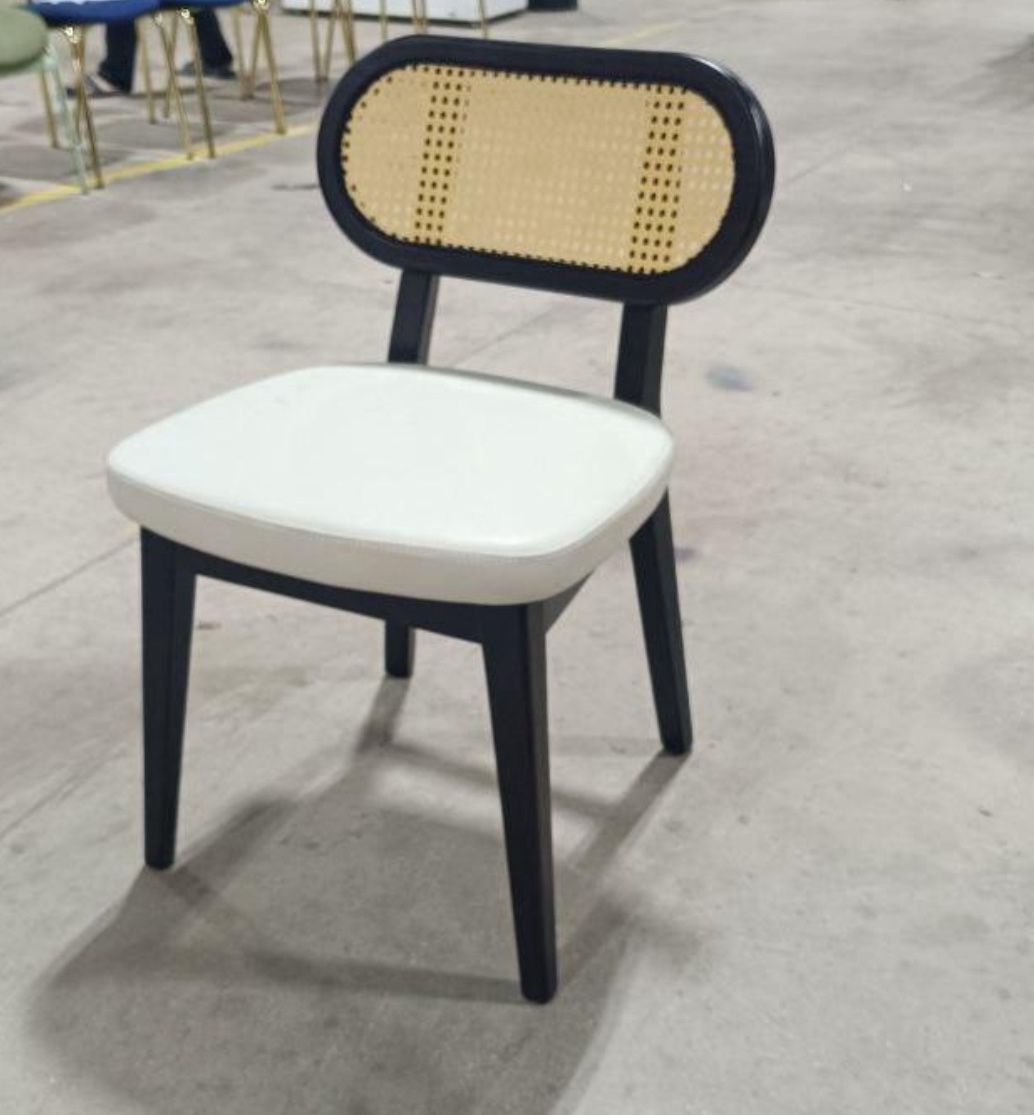 Modern Cane-Back Dining Chair – Black Wood Frame & Cream Seat (New)