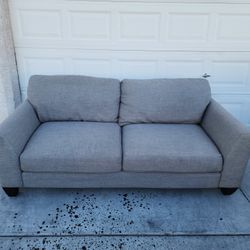 Gray Fabric 3-Seat Sofa Couch – Modern Track Arms, Deep Cushions, Living Room Sofa