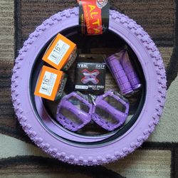 NEW Bicycle Bmx Jr Parts Bundle 16" Purple Knobby Tread