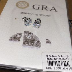 Moissiante Stones Vvs 3ct Silver Round Earrings (PASSES DIAMOND TESTER)(ON SALE)