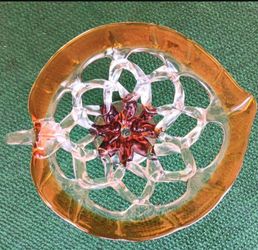 Stunning Vintage Art Glass Weave Crown Peach Shaped MURANO Lattice Fruit Bowl Exquisite Rare Piece! 13 in wide x 6 in tall