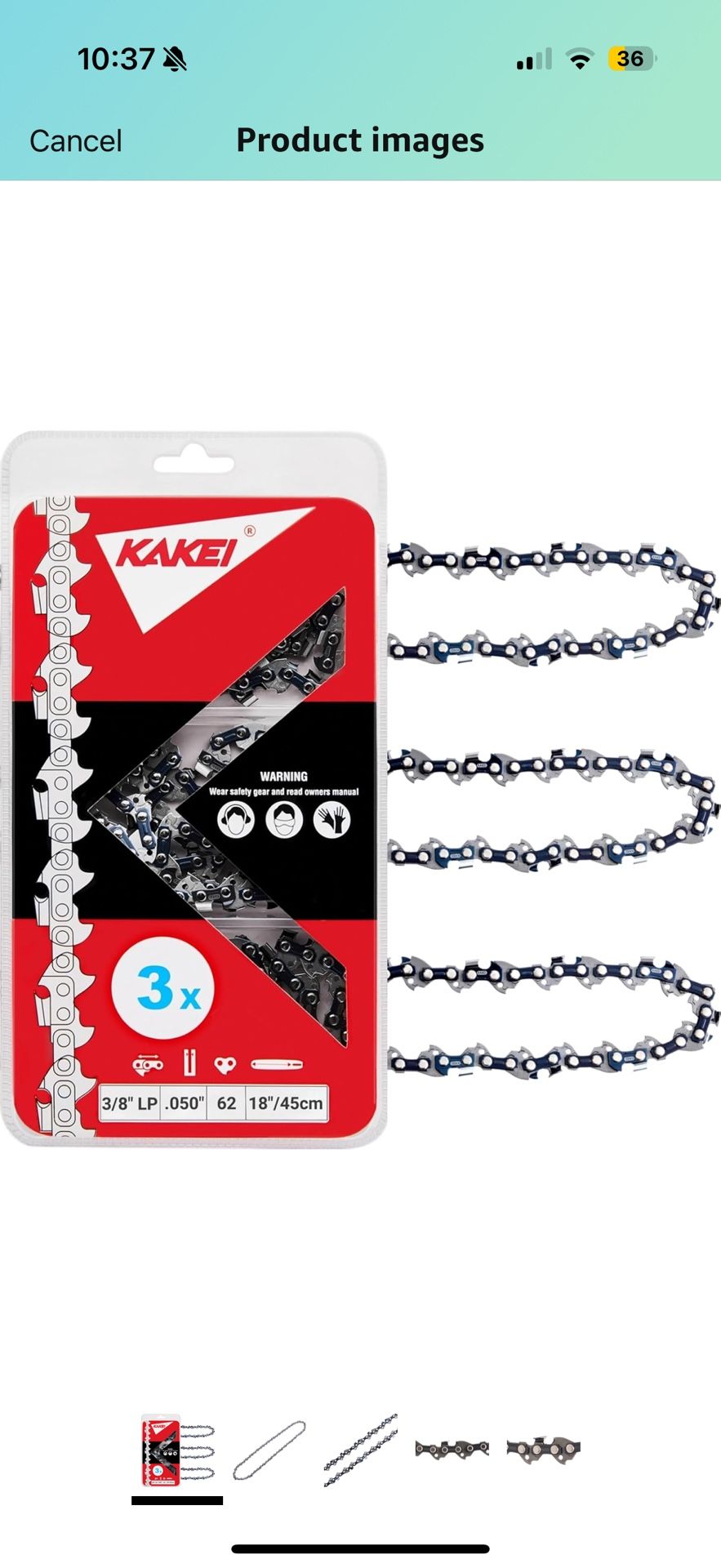 3-Pack 18 Inch Chainsaw Chain 3/8" LP Pitch - .050" Gauge - 62 Drive Links