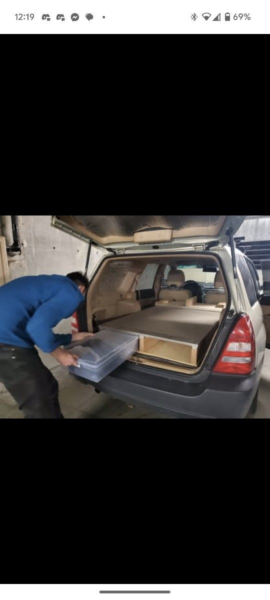 Custom made bed platform with storage for 2005 Subaru Forester