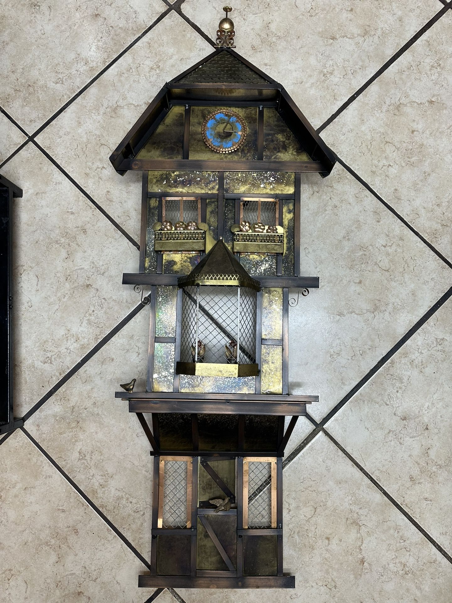 Large, good condition, mid century signed Curtis Jere, solid metal Parisian house wall sculpture