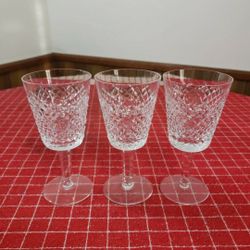 3 Waterford Crystal Alana Water Glasses Goblets Mint Condition Gothic Etching