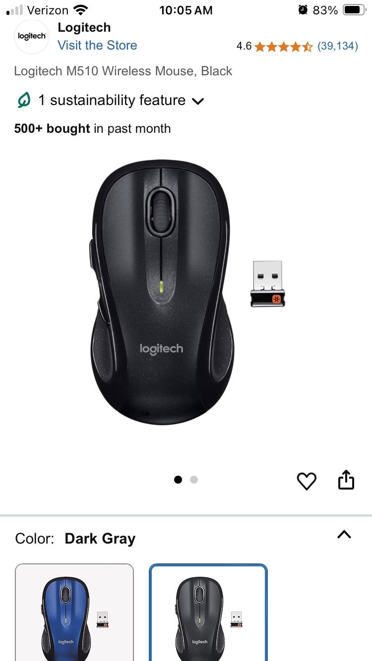 Logitech M510 Wireless Mouse, Black