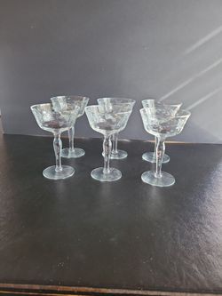 6 Etched Champagne Glasses From 50s - Pick Up In Glenview Or Grayslake 