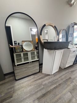 Large Arched Full-Length Floor Mirror Black Frame