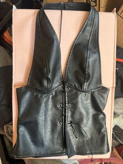 Black Halter Neck Faux Leather 