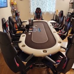 Custom Poker Table, Chips And Chairs