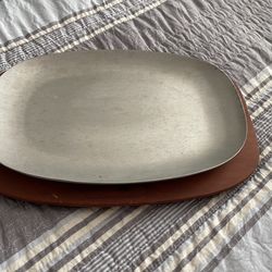 Small Silver Tray On Wood Board