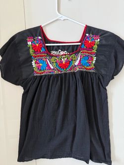Black Mexican Embroidered Floral Blouse