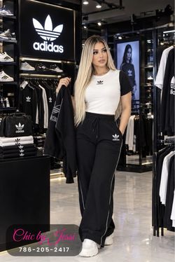 Adidas Black Wide-Leg Track Pants