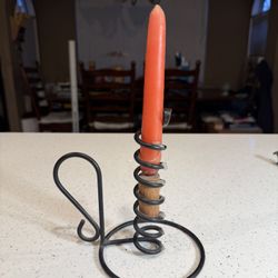 Vintage Wrought Iron Spiral Taper Candle Holder – Rustic Farmhouse Decor