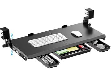 Large Height Adjustable Keyboard Tray with Sturdy C-Clamp Mount and Storage Drawer, 27"(31" Including Clamps) x 12" Slide Out Ergonomic Keyboard Trays