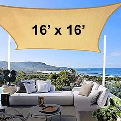 (New) $35 Large Square 16x16 FT Sun Shade Sail Outdoor Canopy Cover with Rope 