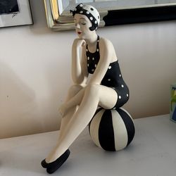 Art Deco Sculpture Of A Bather On A Beach Ball.
