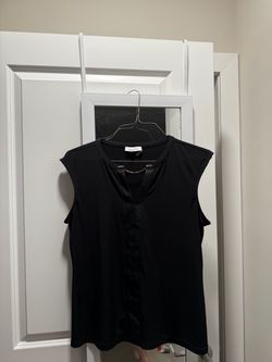 Calvin Klein Black blouse with faux leather trim size large