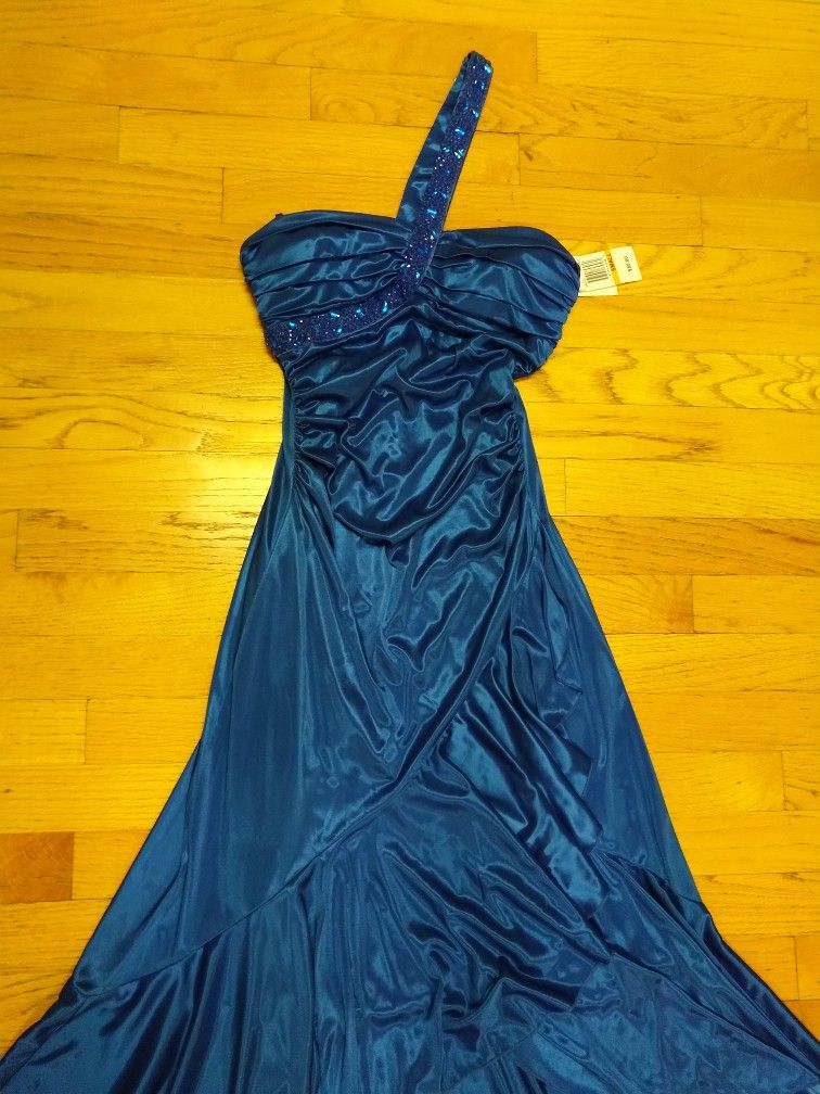 City Triangles Blue One Shoulder Floor Length Dress Size Small