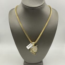 10KT YELLOW GOLD 25” FRANCO LINK CHAIN 38.5GR 4.25MM W/ 10KT YELLOW GOLD DIAMOND MONEY ROLL CHARM 10.0GR 2.25CT TDW 
