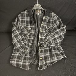 Legendary Outfitters | Mens Black & Gray Plaid Hooded Flannel Jacket, Large