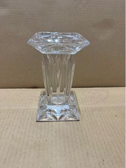 Crystal Glass Vase Square Clear Bud Flower Vase 6.5” Heavy Art Deco Style