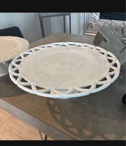 Two ivory porcelain bakery stands … 14” round & 15” round- One-William Sonoma.  $40 for both