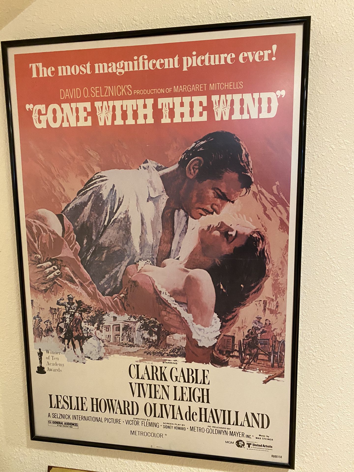 Gone With The Wind (1939) film poster in black, metal frame