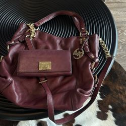 Burgundy MK Bag + Wallet $125.00