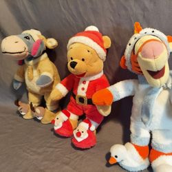 Disney Winnie The Pooh Tigger Eeyore Christmas Plush Bundle