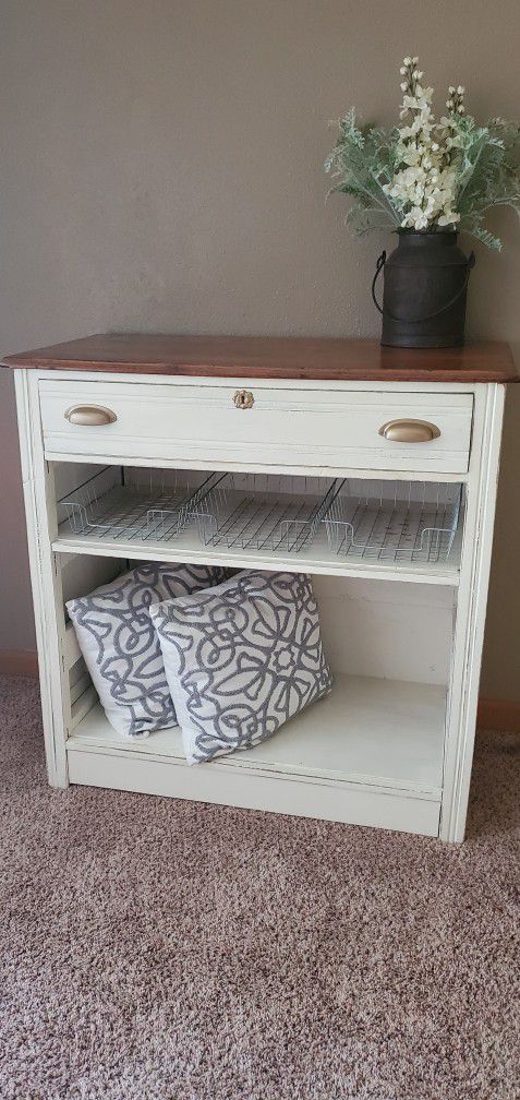 Cottage Style Cabinet With 3 Wire Baskets For Extra Storage 