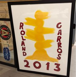 This artwork is the official 2013 Roland Garros French Open poster designed by British sculptor David Nash [6.6, 6.11].The design features poetic abst