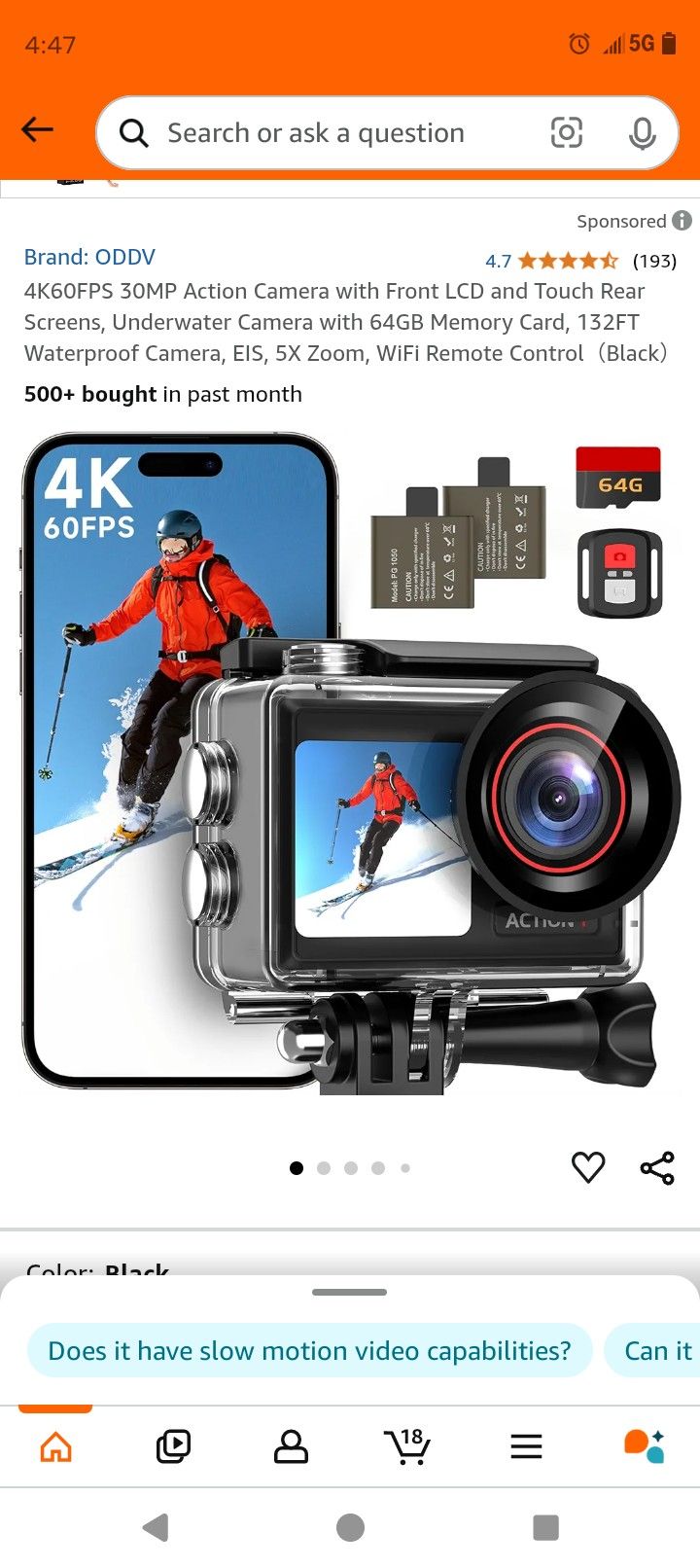 Black Underwater Camera With Touch Screen And Extra Storage