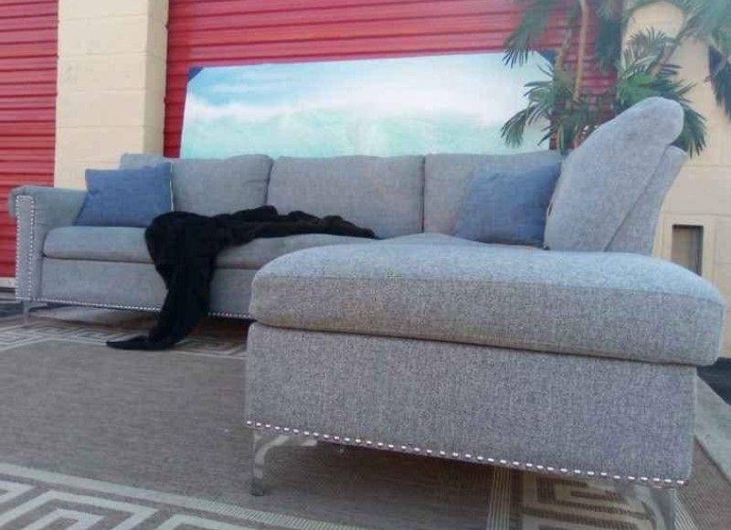 Gray Studded Sectional Sofa