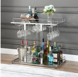 Modern Chrome Acrylic Bar Carts On Wheels