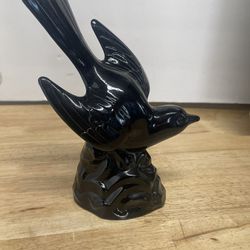 LE Smith Glass Black Bird in Flight Swallow MCM Statue Figurine