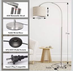 Arc Floor Lamp Modern Floor Lamp with Adjustable Head w/ On/Off Pedal Switch - Silver / Gray