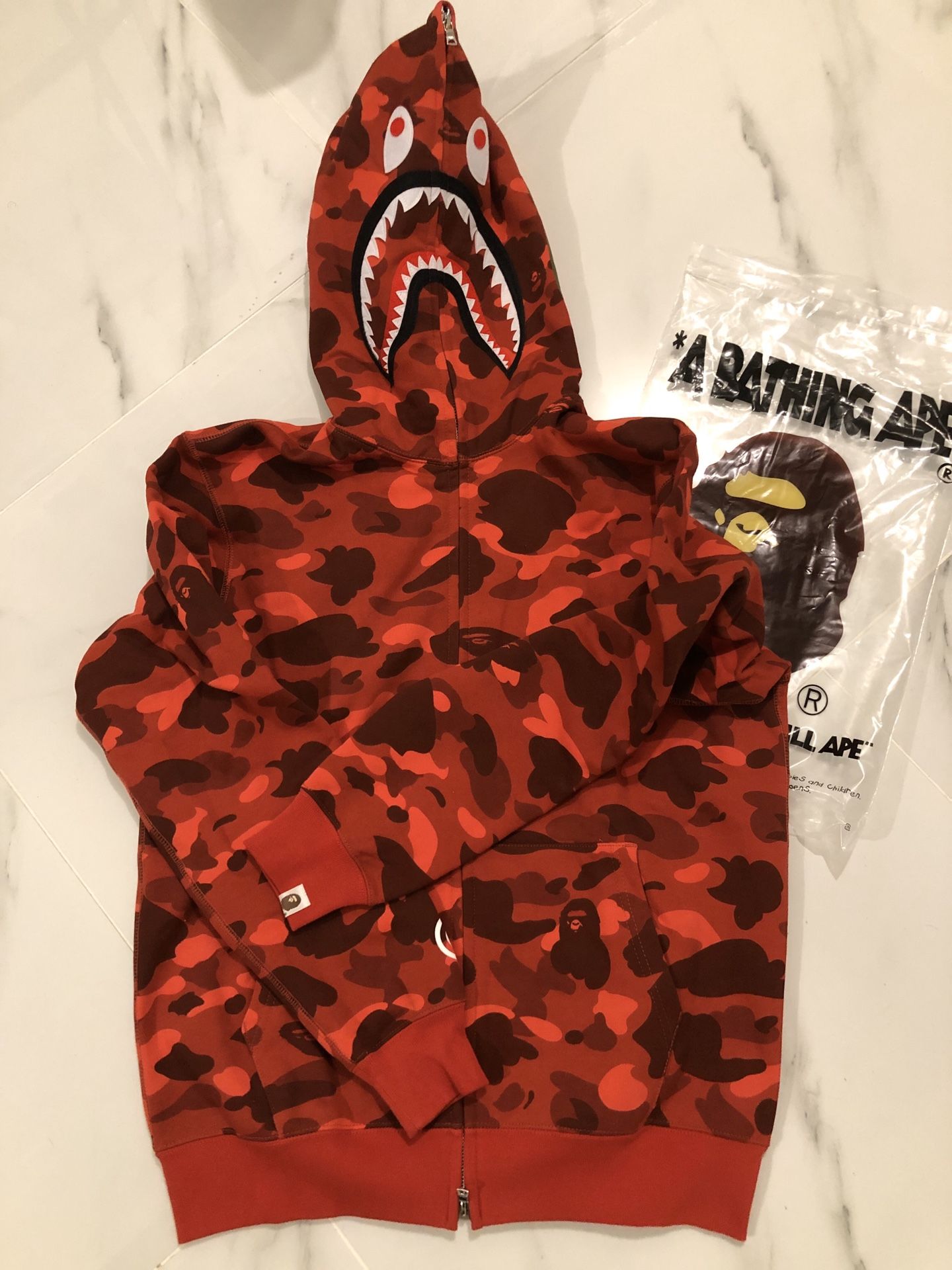 Red camo bape shark hoodie size M