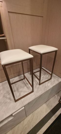 Set of 2 White and Bronze Modern Bar Stools