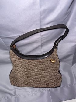 The Sak Beige Shoulder Bag Brown Leather Strap Gold Hardware Zip Top Pockets