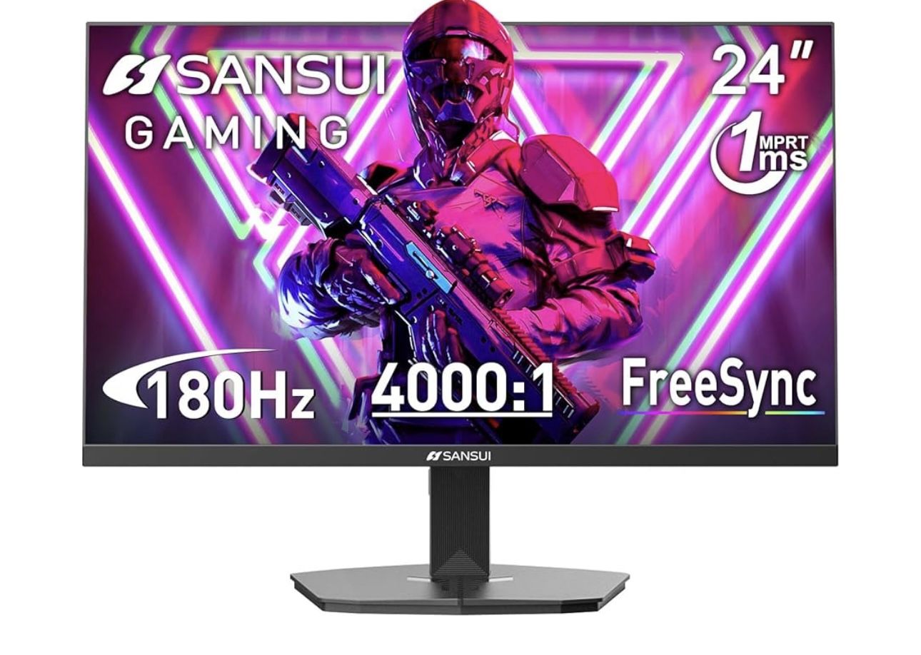 SANSUI 24 Inch Gaming Monitor 200Hz 180Hz 1Ms FreeSync HDR 110% sRGB FHD 1080P Computer Monitor HDMI DP Ports Eye Care Frameless VESA Mount Cable Mana