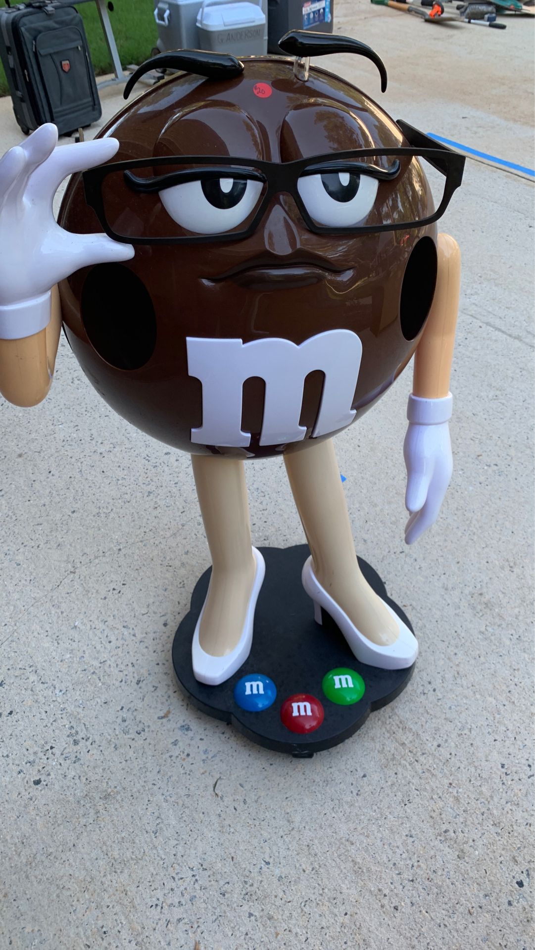 Collectible - M & M Candy Store display - Brown Chocolate w glasses 38 inches tall on wheels