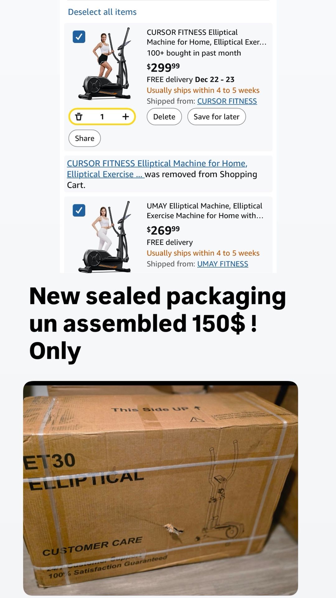 Elliptical Machine, Elliptical Exercise Machine for Home with Hyper-Quiet Magnetic Driving System, Compact Elliptical with 12IN Stride & LCD Monitor,