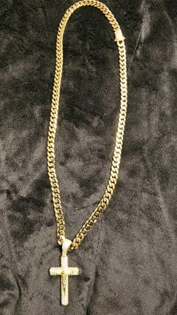 14K Gold-filled Cuban Link Chain with CZ Crucifix Pendant