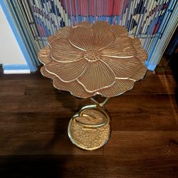 MCM Hollywood Regency Brass Rose/ Lotus Accent Table 23.5"×11.5"