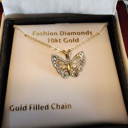 Real 10k Gold Butterfly Necklace 