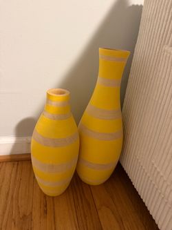 Yellow Striped Decorative Vase Set of 2