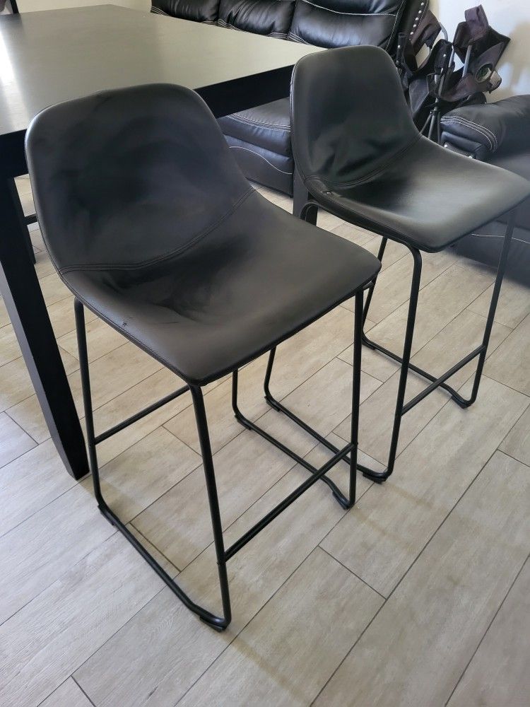 Black Leather High Chairs (Pair)
