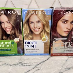 Clairol Natural Instincts Demi-Permanent Hair Color Creme, 6 Light Brown; Clairol Nice ‘n Easy 8 medium blonde; L'Oreal Paris Feria Shimmering Permane