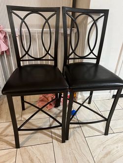 Set of 2 Black Metal Counter Height Bar Stools